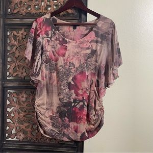 ESPRESSO Women’s Blouse Batwing Blouse Embellished Floral Design Sz L